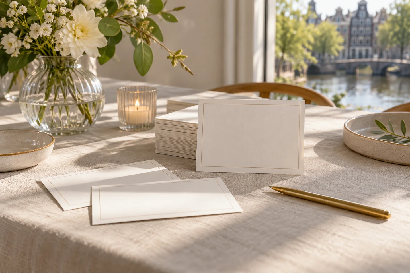 Kaarten en enveloppen op een feesttafel